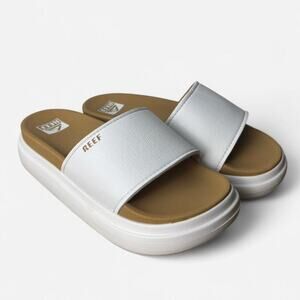 Reef cushion bondi bay slide sandals white tan womans size 7